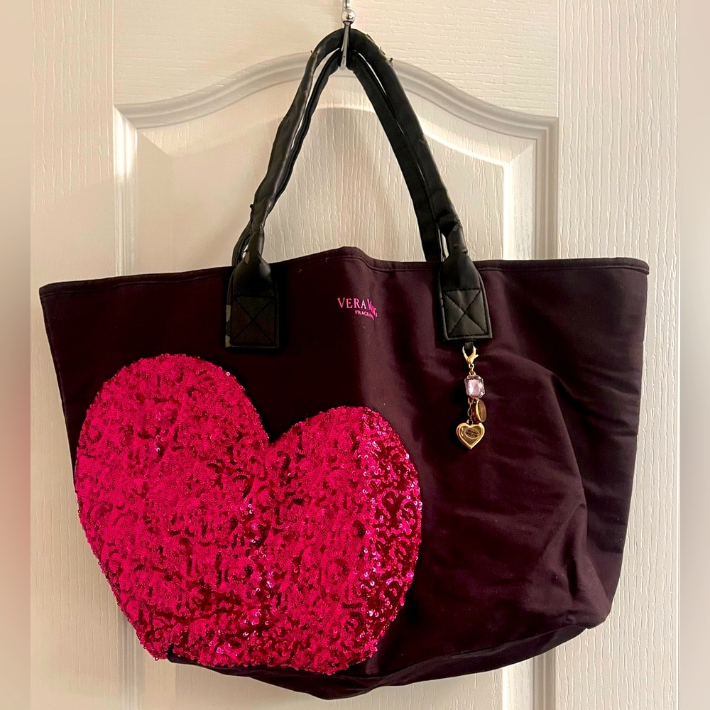 Vera Wang: Fragrance Tote Bag with Pink Sequin Heart & Removable Charm 🩷